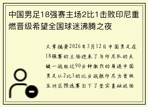 中国男足18强赛主场2比1击败印尼重燃晋级希望全国球迷沸腾之夜